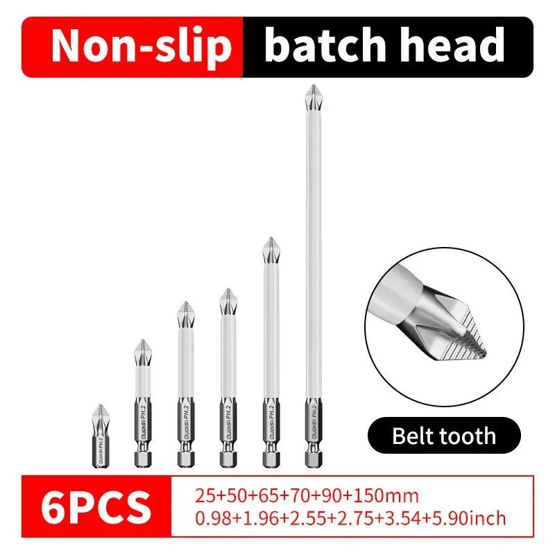 Magnetisches 6-teiliges Kreuzschraubendreher-Bit-Set aus robustem S2-Stahl, silber