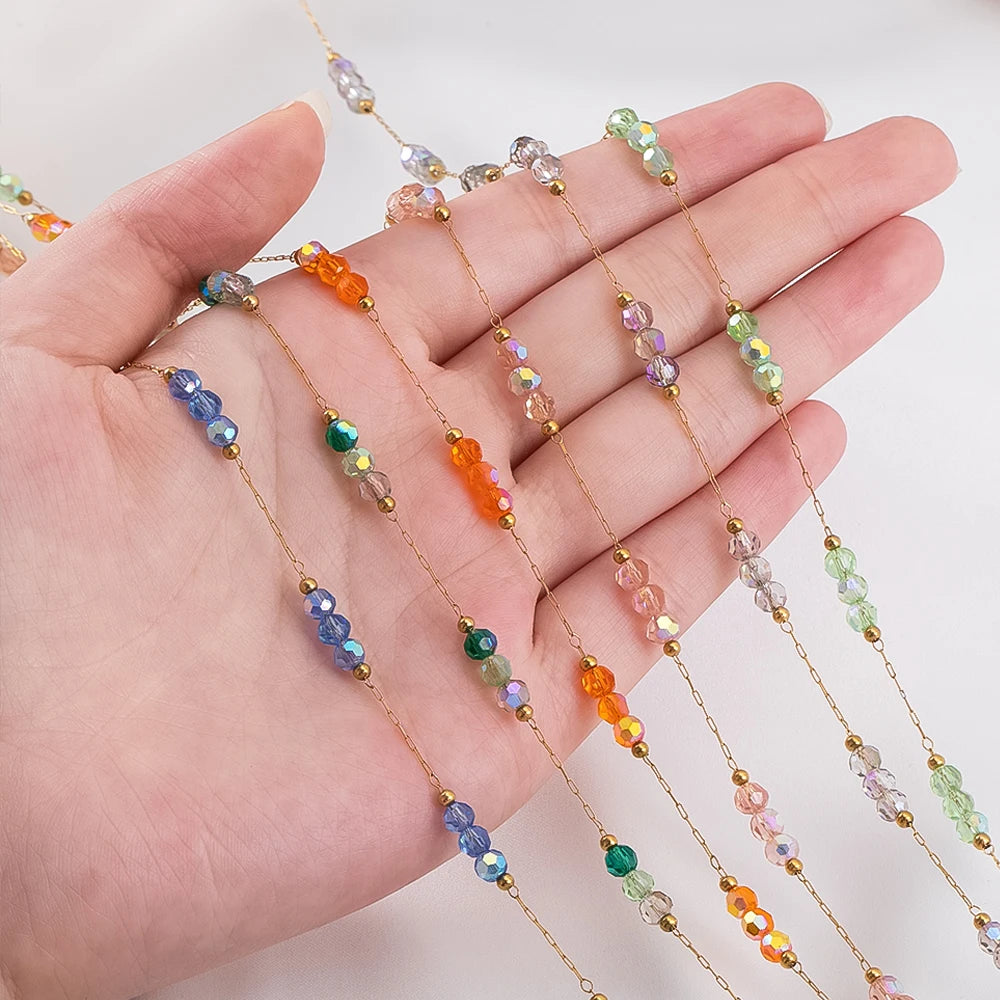 Edelstahl Perlenkette 1 Meter mit Farbverlauf für DIY Schmuck