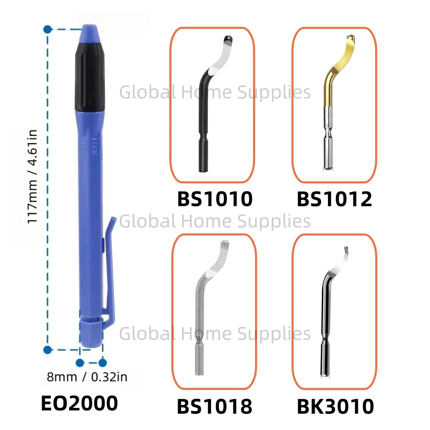 Entgratungswerkzeug mit 1 Griff und 4 Klingen aus Schnellarbeitsstahl