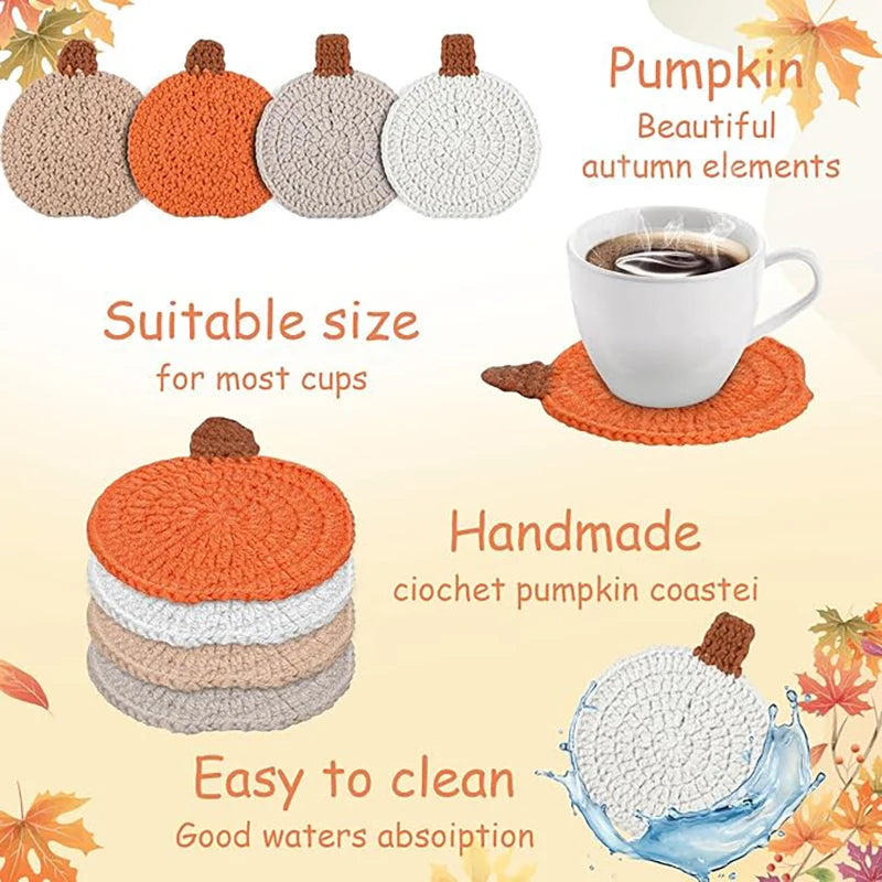 4-teiliges handgewebtes Kürbis-Untersetzer-Set für Herbstdekoration