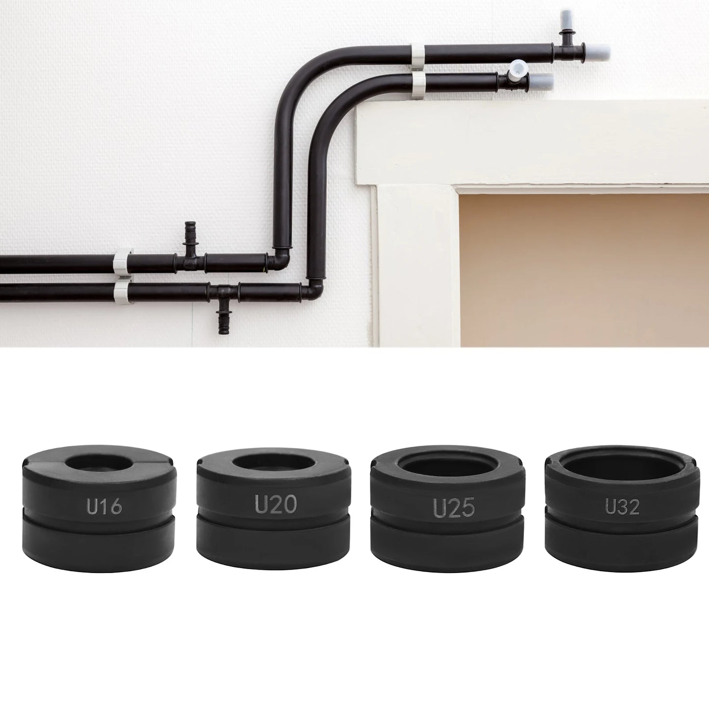 4er Set U Matrizen für Kunststoffrohr Crimpzange 16 20 25 32 mm