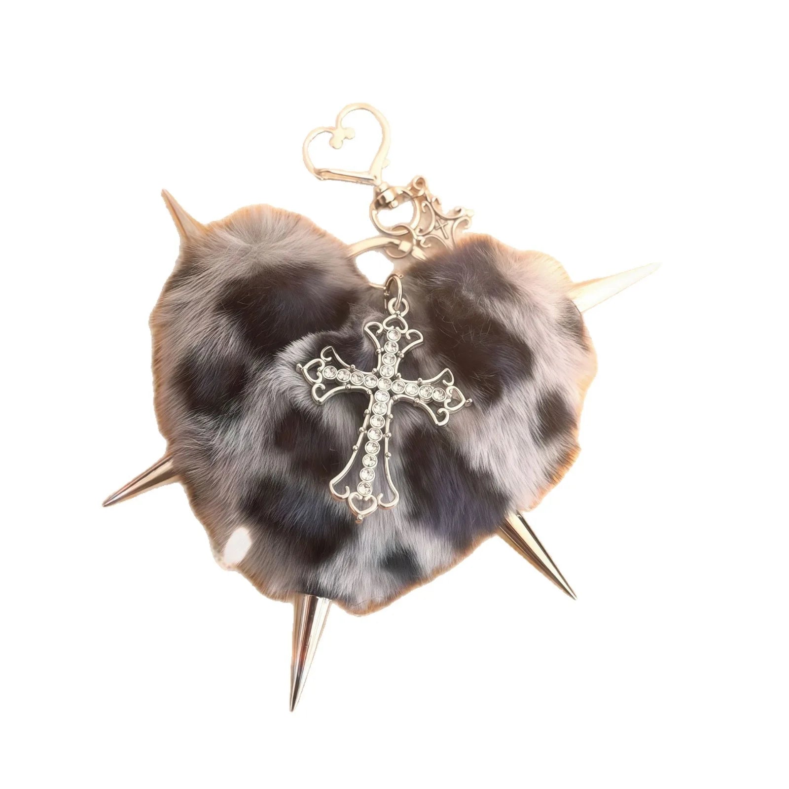 Punk Schlüsselanhänger Herz Leopardenmuster Nieten Grunge Tasche Deko-Yabubest - Home & More