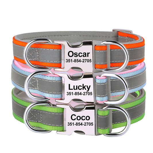 Reflektierendes Hundehalsband mit graviertem ID-Tag, verstellbar für alle Größen