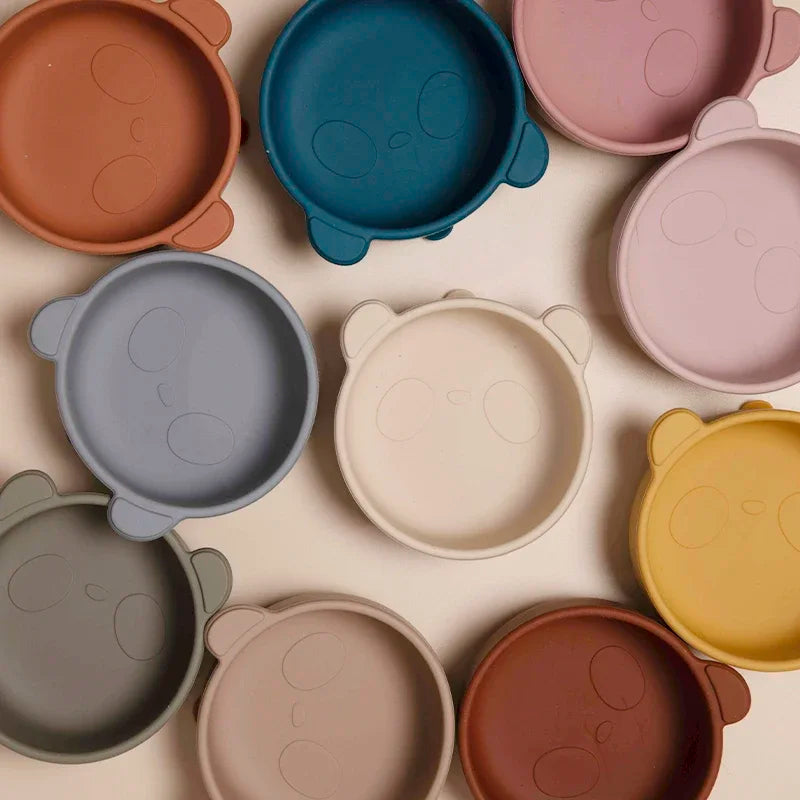 BPA-freie Silikon Baby Fütterung Schüssel Cartoon Panda Rutschfestes Geschirr