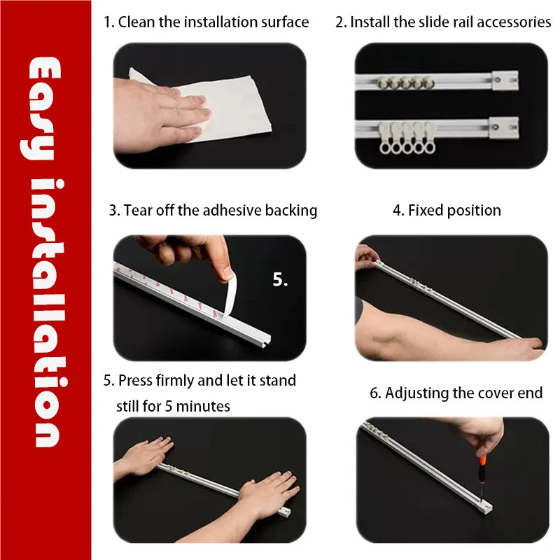 Selbstklebende Vorhanggleitschiene für leises und flexibles Aufhängen