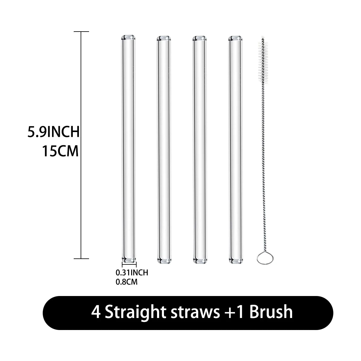 15 cm kurze wiederverwendbare Glasstrohhalme mit Reinigungsbürste