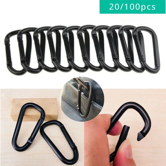 20 Stück schwarze und silberne Karabiner aus Aluminiumlegierung