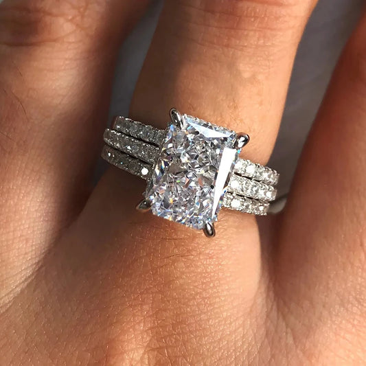 3-teiliges geometrisches Ring-Set mit Zirkonia für Damen elegant