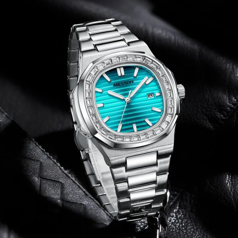 Herren Business Uhr mit Strass wasserdicht leuchtend und Kalender