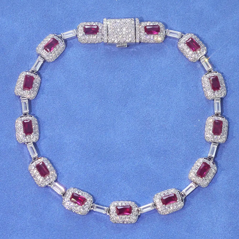 Rotes Edelstein Armband 7MM Messing Zirkon Hip Hop Style Unisex