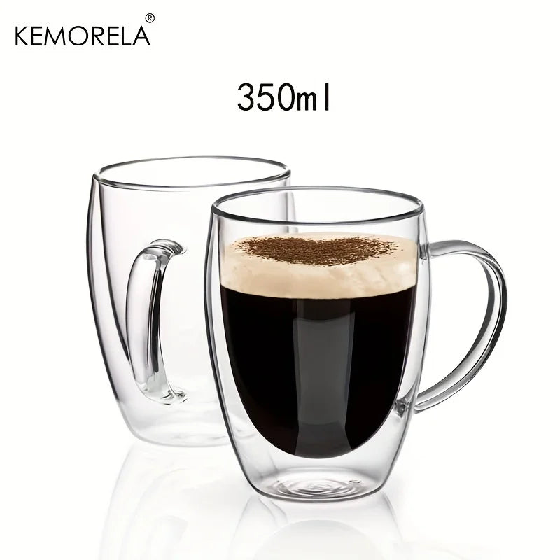 Doppelwandige 350ml Glas Kaffeebecher mit Griff 2/4/6er Set-Yabubest - Home & More