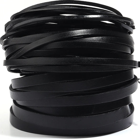 Schwarzes echtes Lederband 2-5 Yards flach 3-10mm für DIY Schmuck-Yabubest - Home & More