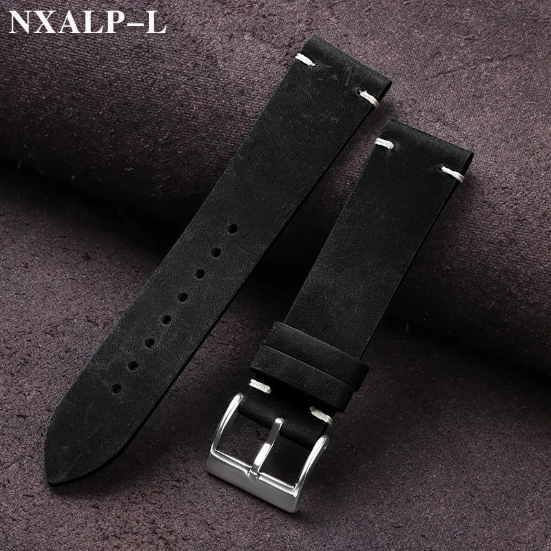 18-22mm Vintage Ölwachs Leder Uhrenarmband mit Handgenähten Nähten