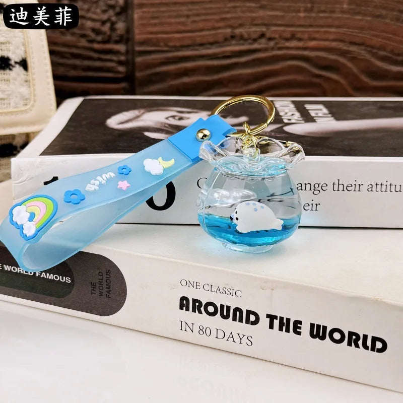 Niedlicher Ozean schwimmender Acryl Schlüsselanhänger mit Tasche Anhänger