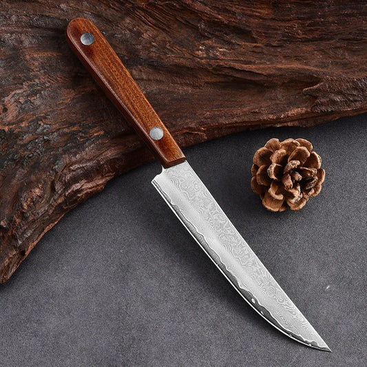 Damaskus Stahl Steakmesser Set mit Massivholz Griff Scharf und Langlebig