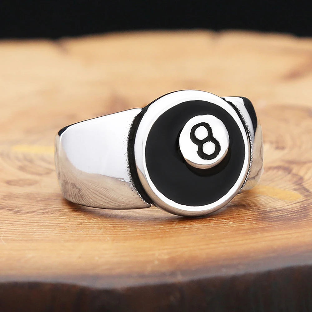 Edelstahl Punk Ring mit Schwarz Acht Motiv – Unisex Party Schmuck