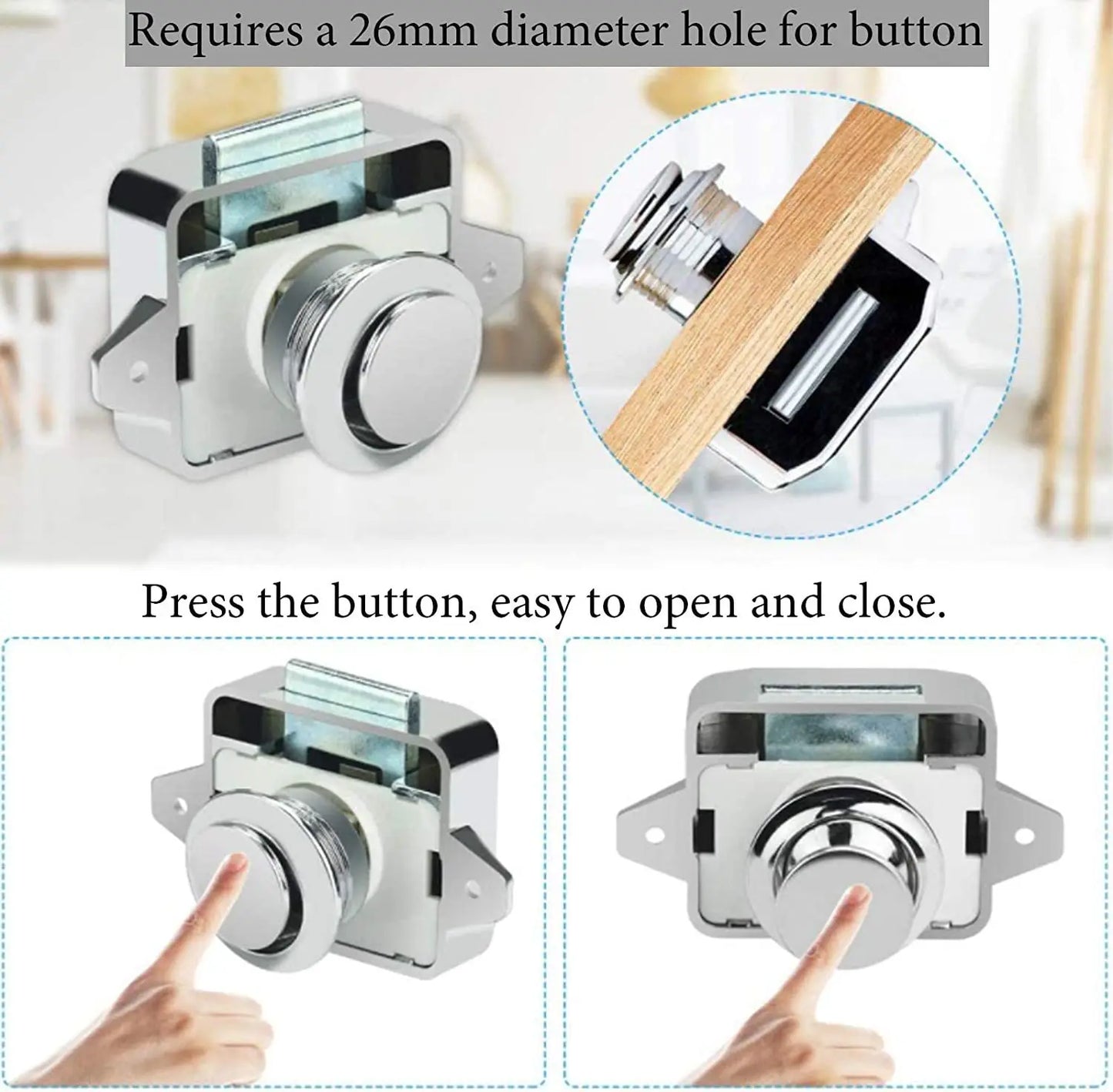 5/10x Push-Lock Drückverschluss 20/26mm für Wohnmobil Auto Schrank Schublade