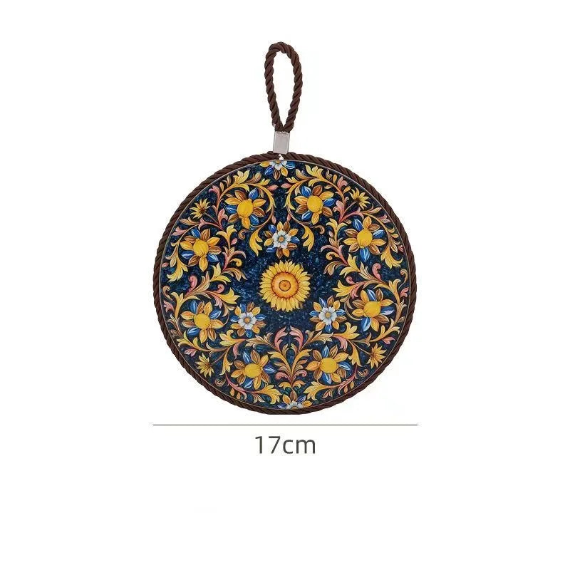 Hitzebeständige Keramik Untersetzer mit Korkbasis Rund Vintage Stil