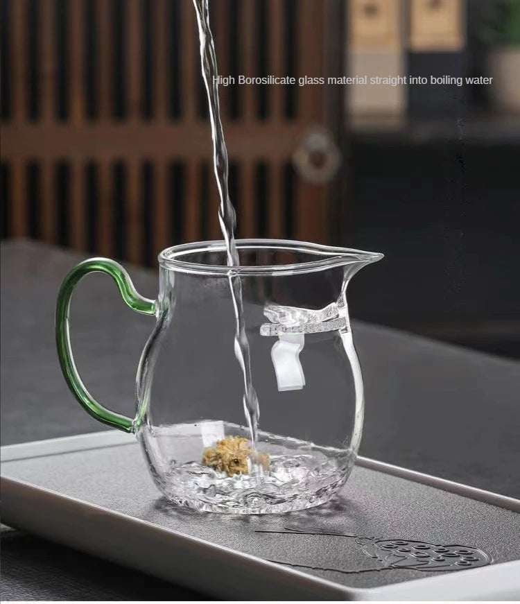 Verdickte Glas Teetasse mit hitzebeständigem Silikongriff und integriertem Teefilter