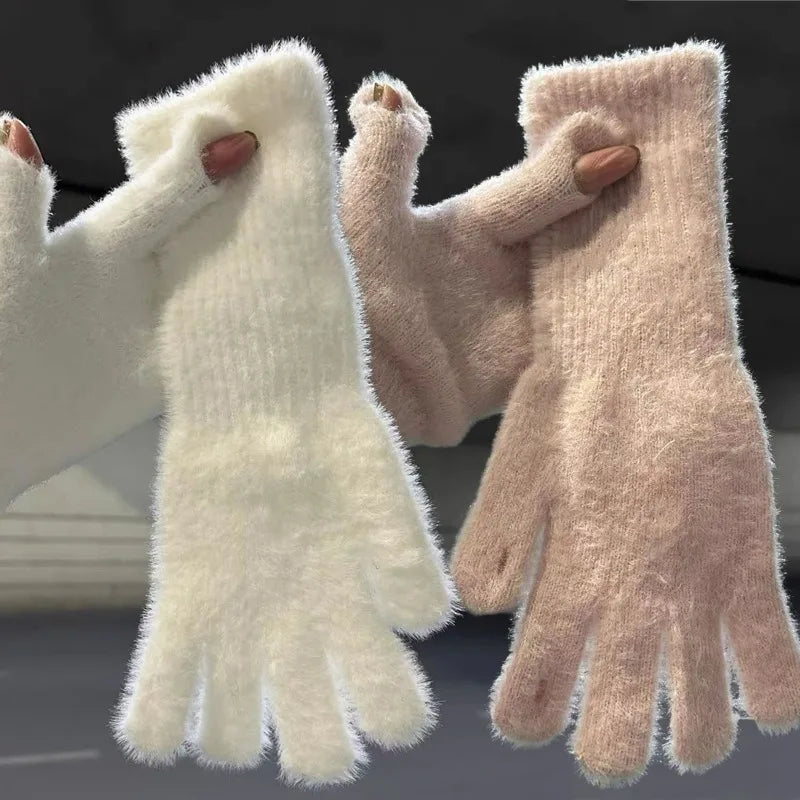 Warme Gestrickte Damen Handschuhe mit Nerz Wolle Schutz