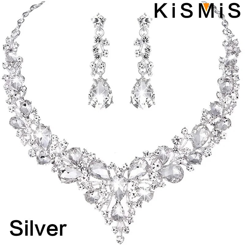 Elegantes Braut Schmuckset mit Kristall Strass Halskette und Ohrringen Tropfenform-Yabubest - Home & More