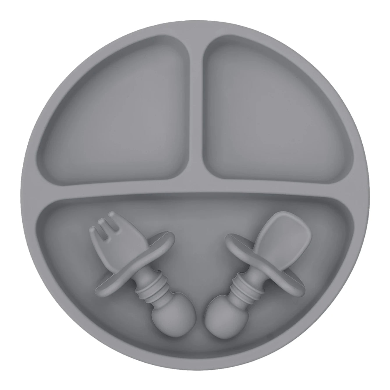 3-teiliges BPA-freies Silikon Baby Geschirrset mit Saugteller und Besteck