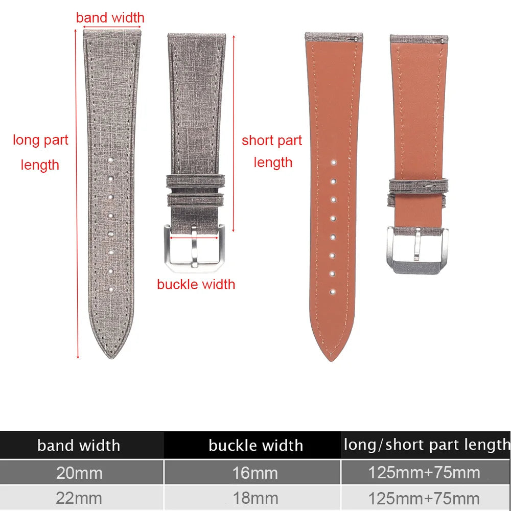 20 mm 22 mm Leder Uhrenarmband handgefertigt mit Leinenstruktur Schnellverschluss-Yabubest - Home & More
