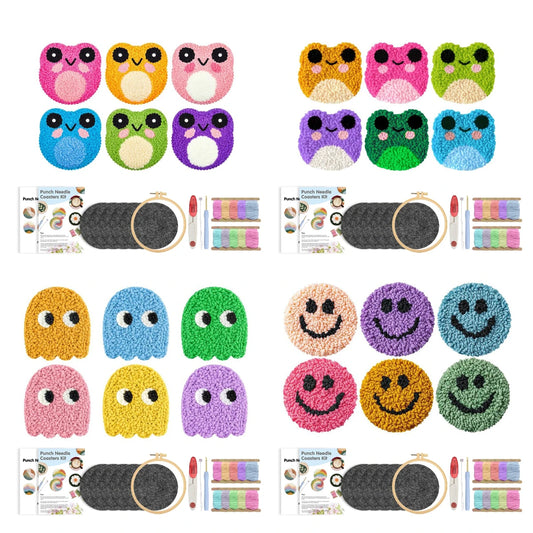6-teiliges DIY Frosch Stanz-Nadel-Untersetzer-Set mit Filzgarnen