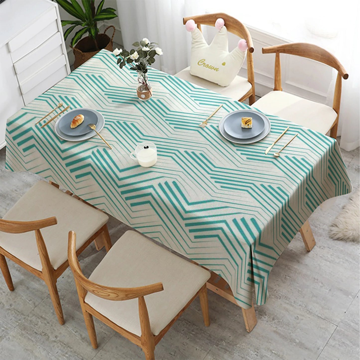 Vielseitige Rechteckige Tischdecke Zickzack Muster Wasser und Ölabweisend