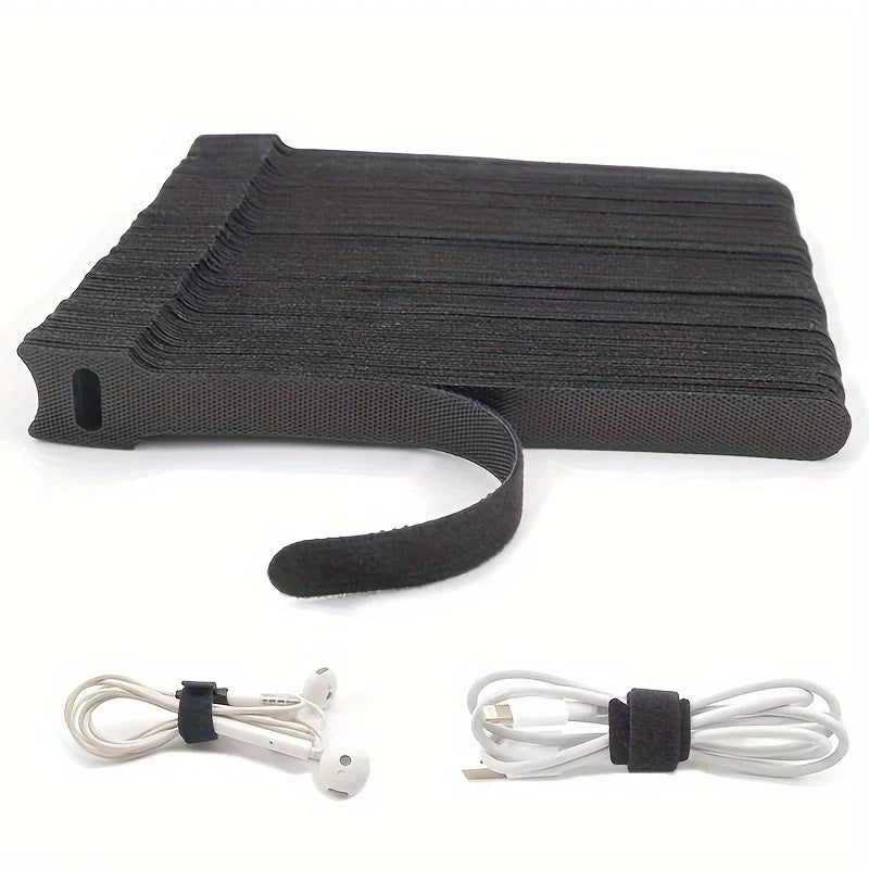 100x Schwarze Klett Kabelbinder Wiederverwendbar – Organizer Büro Haus IT