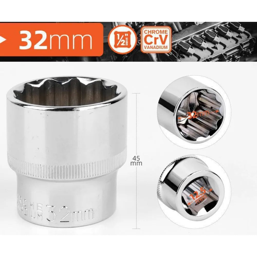 1/2 Zoll Vierkantantrieb 12-Punkt Steckschlüssel für Ratschenschlüssel 8-32mm