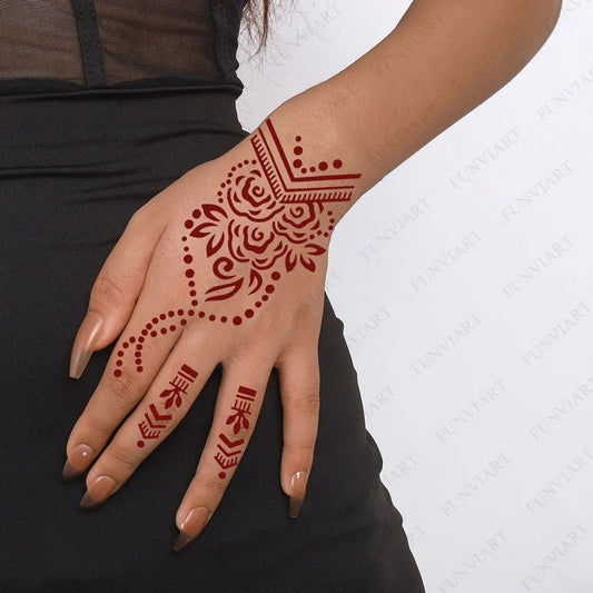 Wiederverwendbare Henna Tattoo Schablonen Blume für Hand und Finger