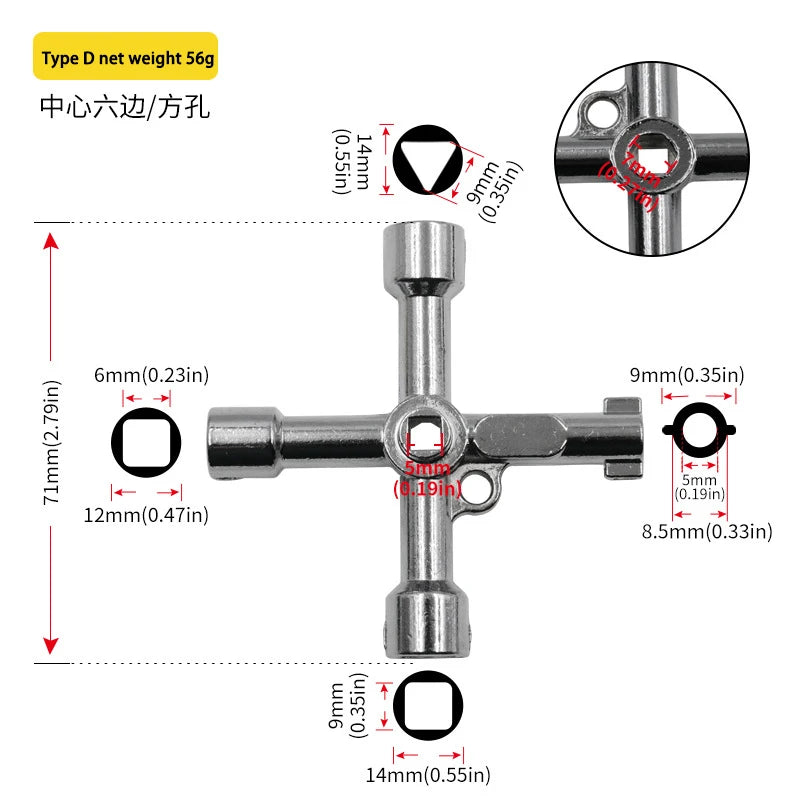 4in1 Multifunktions Inbusschlüssel Set für Wasserzähler Ventil Reparatur