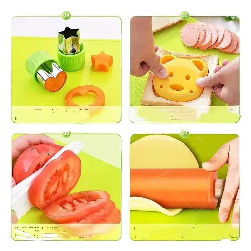 9-teiliges kindersicheres Kochschneider Messer Set mit Schälern und Schneidebrettern