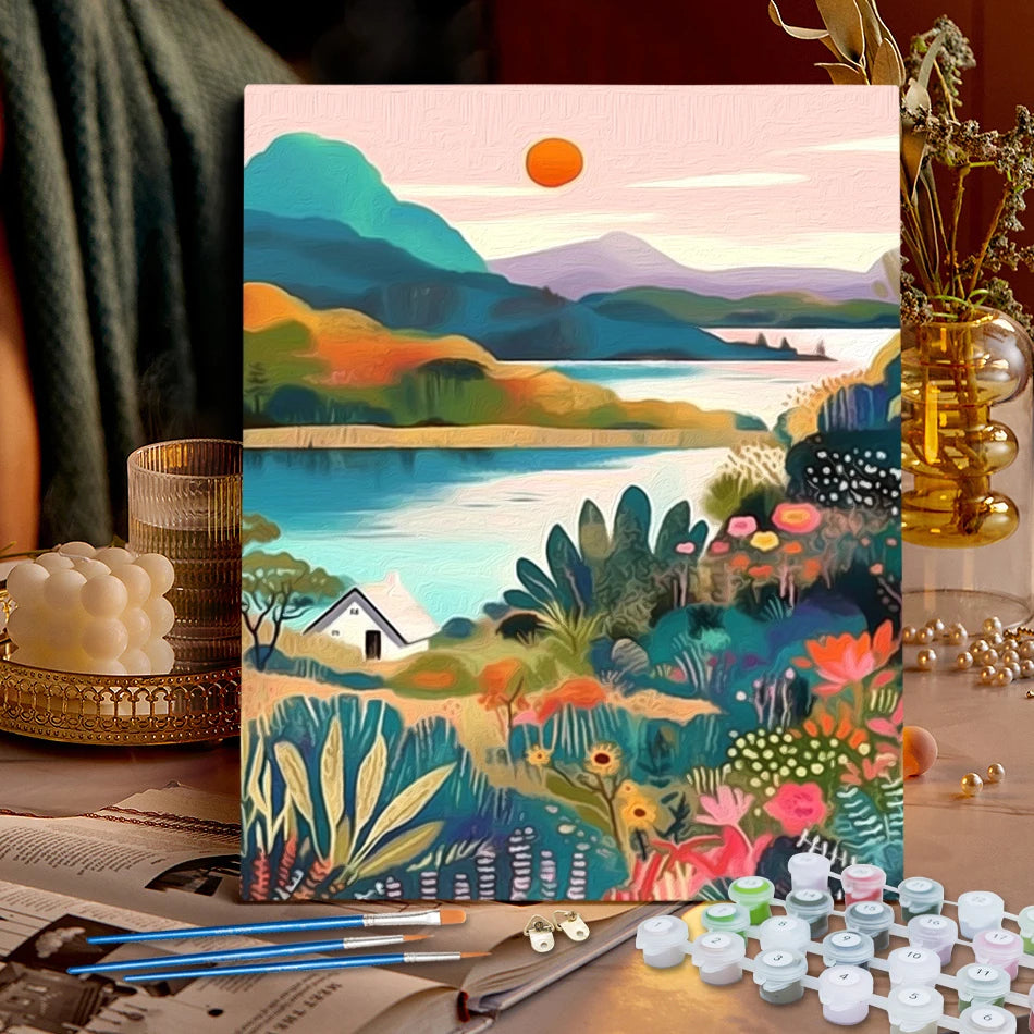 Malen nach Zahlen Leinwand Landschaft DIY Acrylfarbe Kunstwerk Set