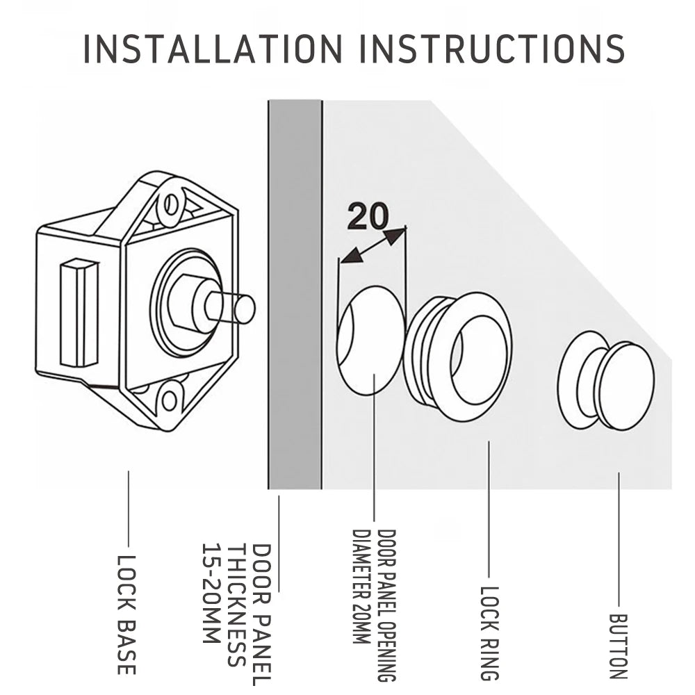 Set aus 5 Push Lock Riegeln 20mm für Camper und Möbel