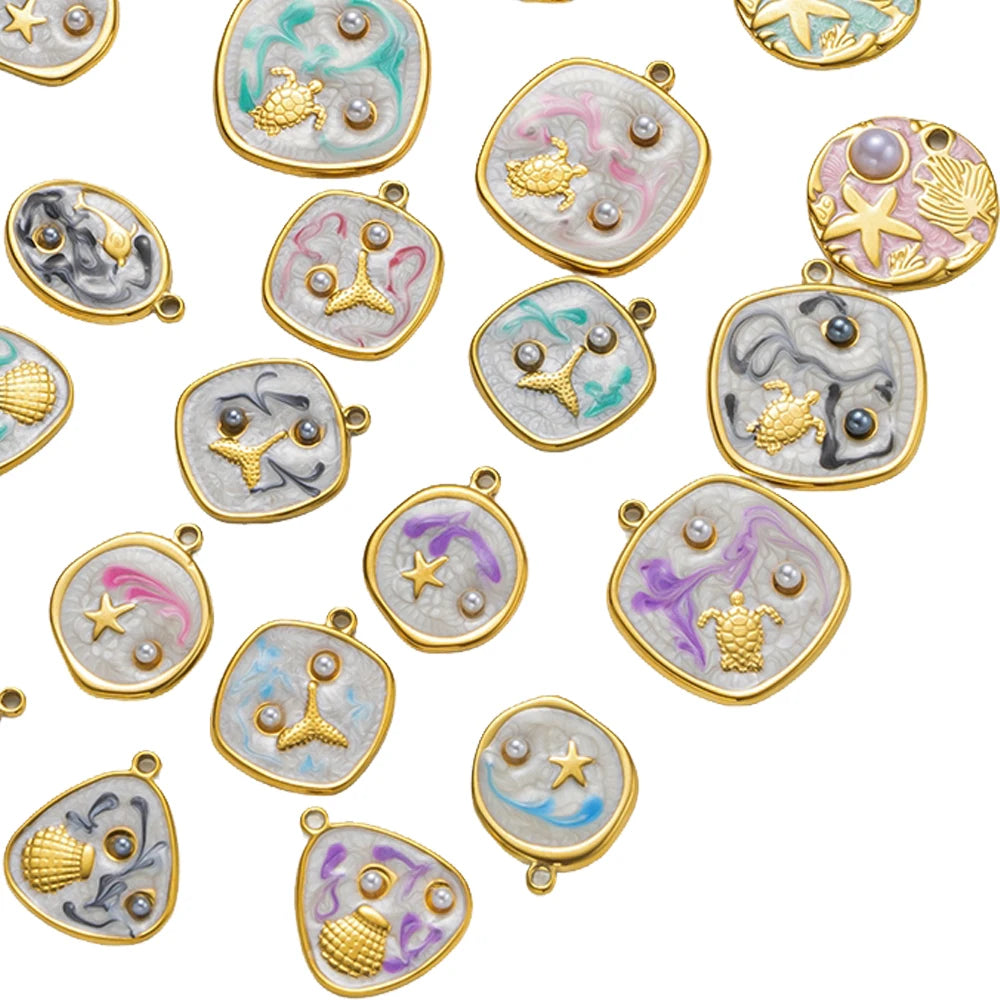 5-teiliges Edelstahl Charms Set Seestern golden für Schmuck DIY
