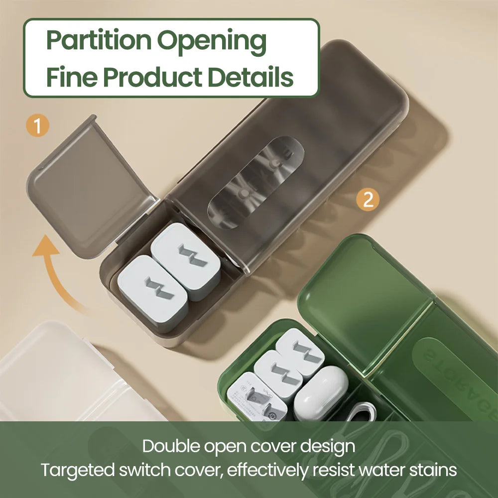 Kabelbox mit 7 Fächern für einfache Kabelorganisation zu Hause und Reise