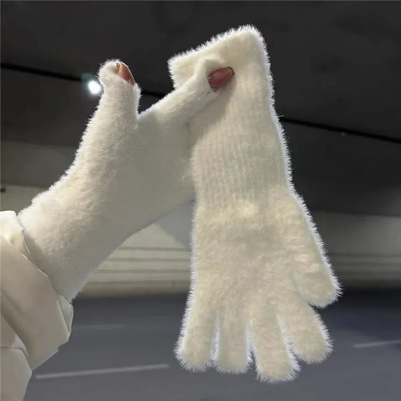 Warme Gestrickte Damen Handschuhe mit Nerz Wolle Schutz