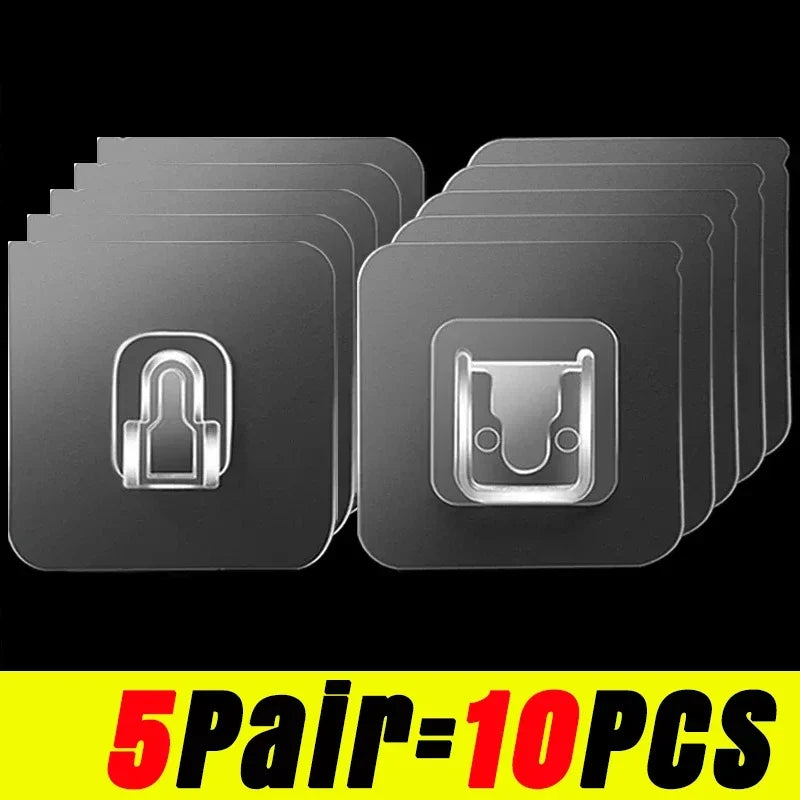 Spurlos - Stark: 6x6 cm transparente doppelseitige Wandhaken in 10 Paaren