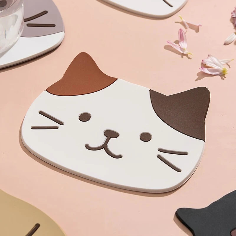 5er Set Süße Katzen Silikon Untersetzer für Tassen und Getränke