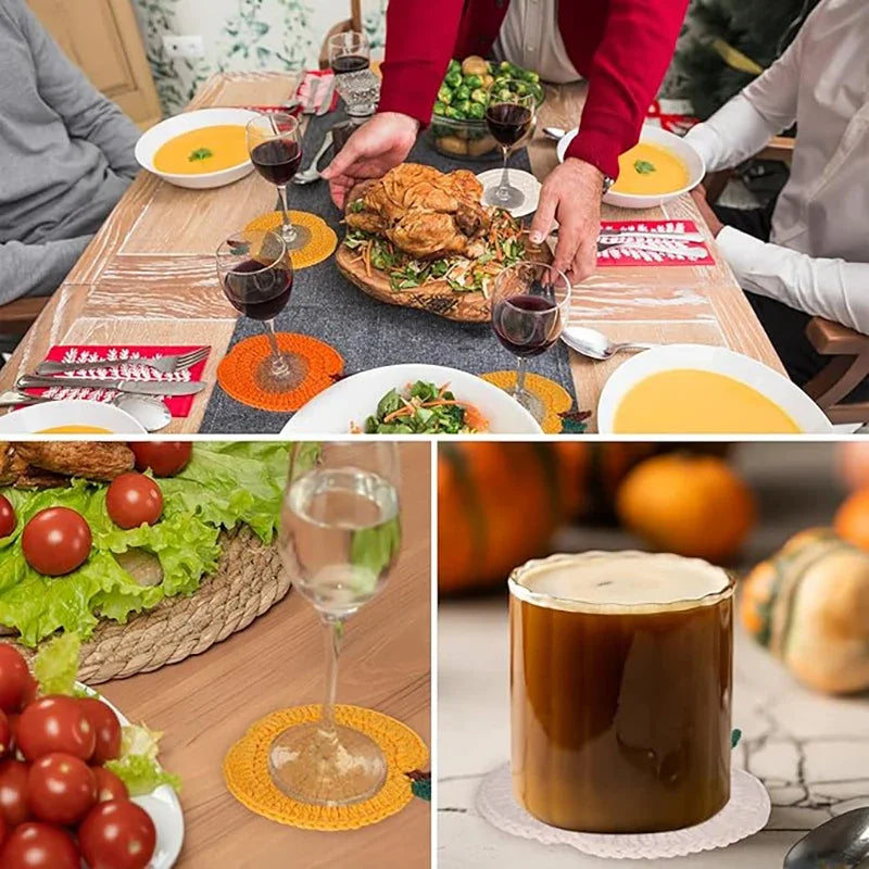 4-teiliges handgewebtes Kürbis-Untersetzer-Set für Herbstdekoration