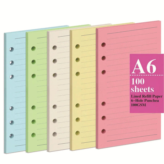 100 Blatt A5 A6 bunt 100 g Nachfüllpapier linierte Innenseite