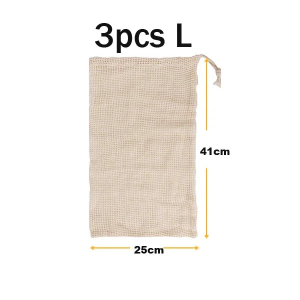 3 Stuecke Wiederverwendbare Baumwolle Netzbeutel fuer Obst und Ge