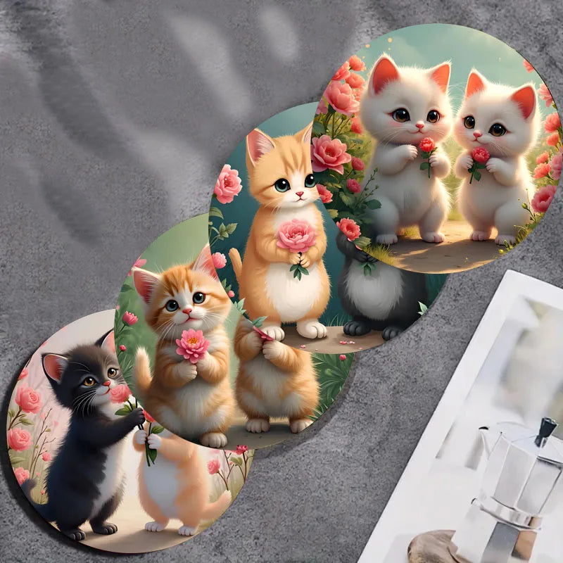 Set 4 bunte rutschfeste Holzuntersetzer für Küche Büro und Party