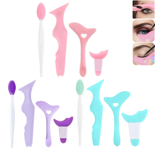 4 PCS Wiederverwendbare Silikon Eyeliner Schablonen Set für präzises Make-up