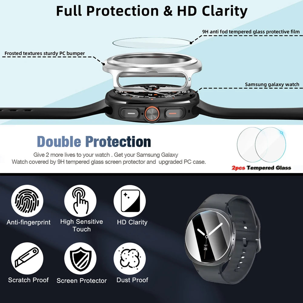 Schutzgehäuse und gehärtetes Glas für Galaxy Watch 8 40/44 mm