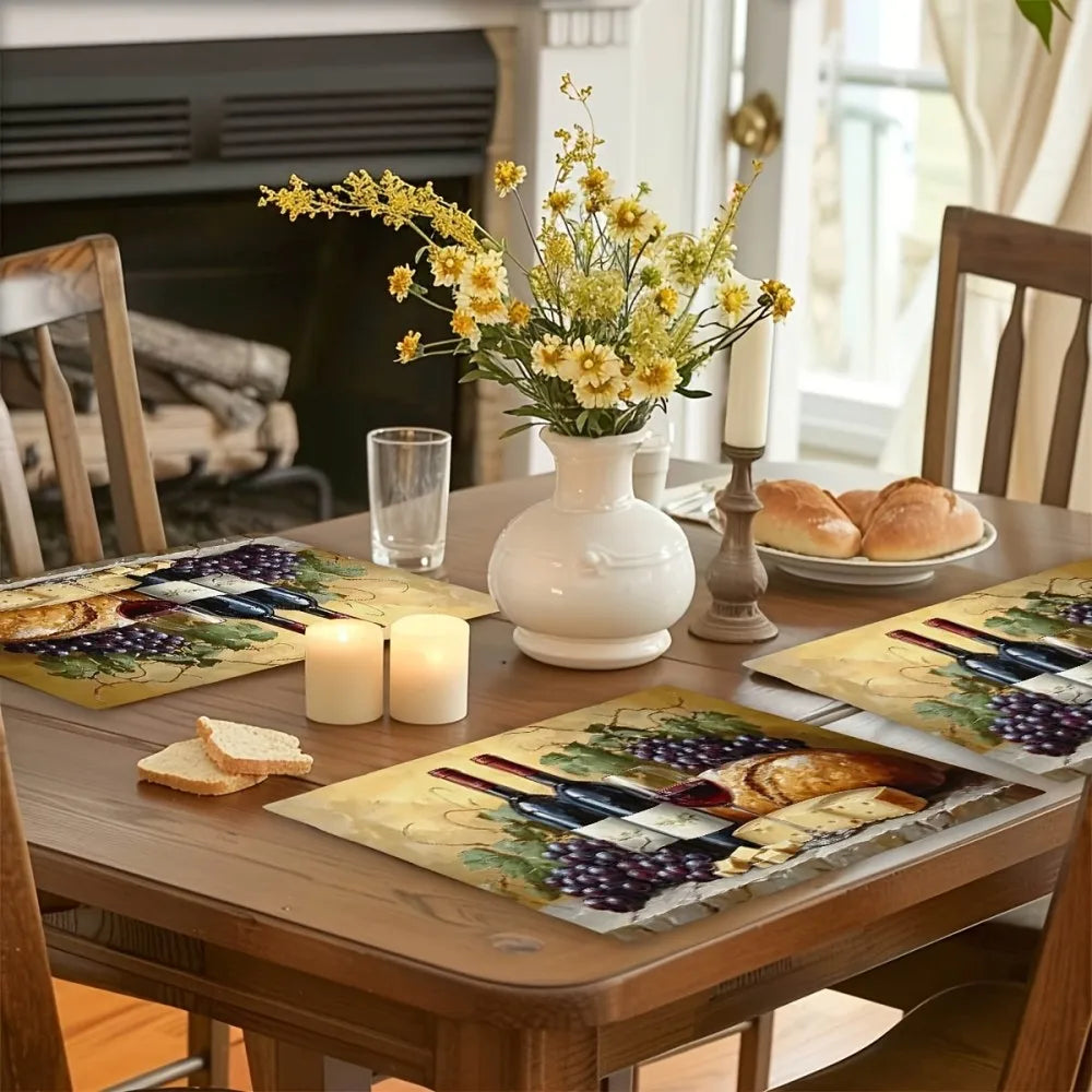 6-teiliges Leinen Tischset mit Vintage Design für Tischschutz