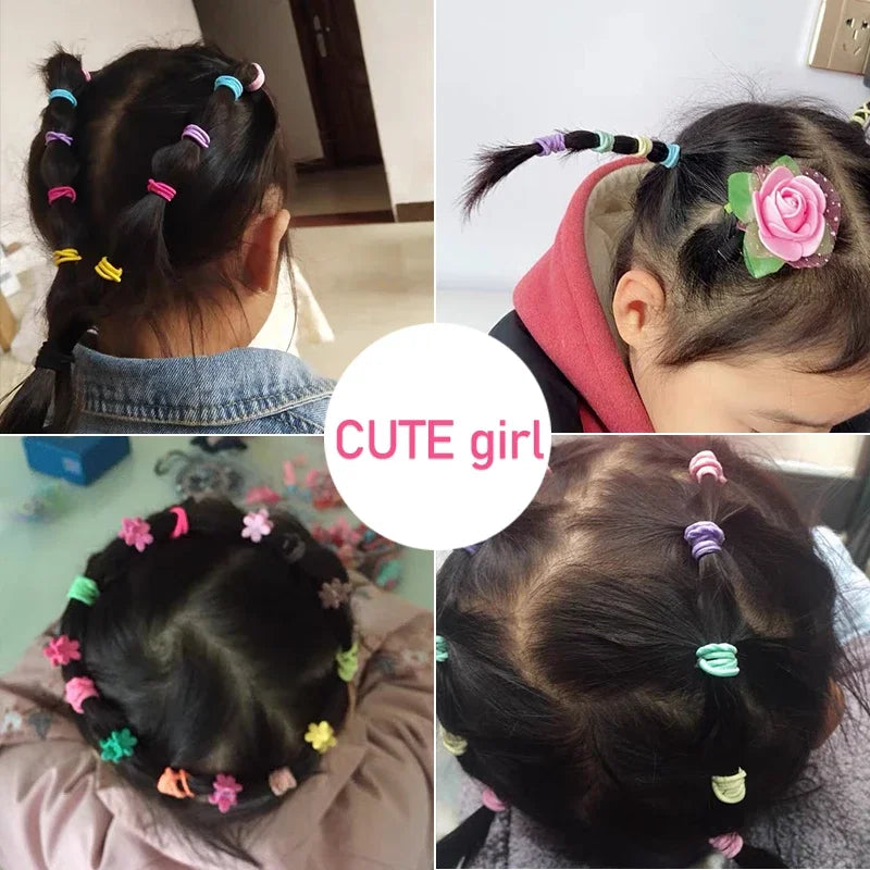100 bunte elastische Haarbänder für Kinder – 100er Set in Bonbonfarben