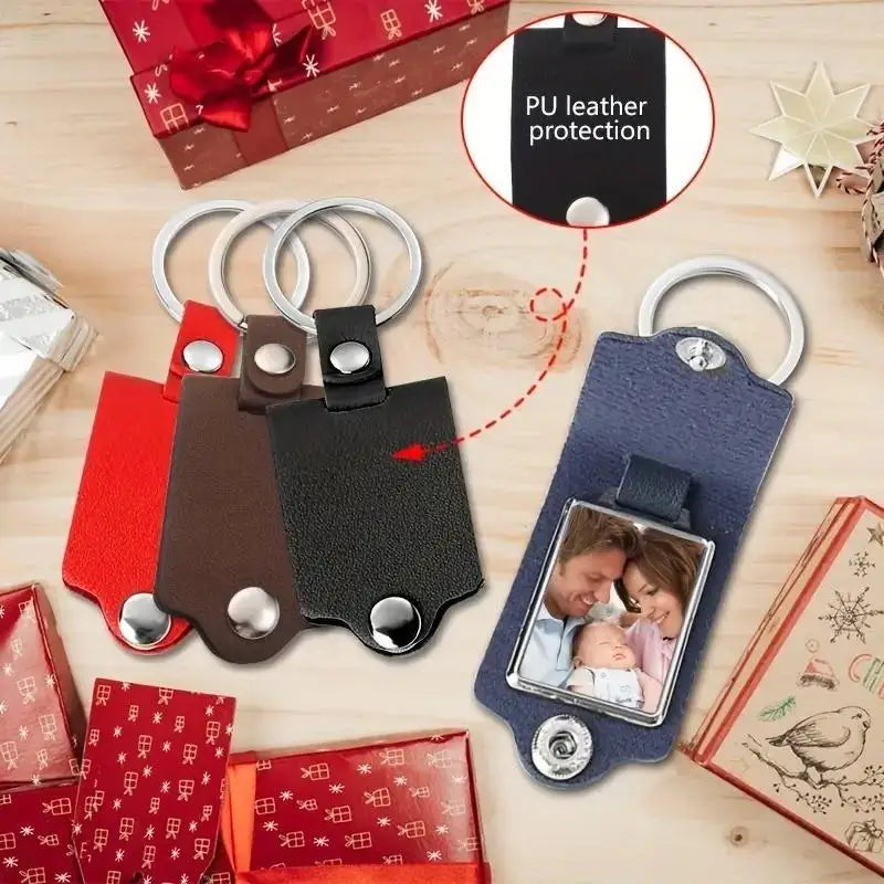 Vintage Leder Foto Schlüsselbund mit O-Schnalle für Familien und Geschenke